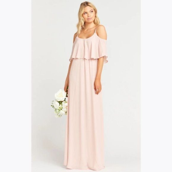 SHOW ME YOUR MUMU Caitlin Ruffle Maxi Dress sz M Women's Pink Bridesmaid Gown